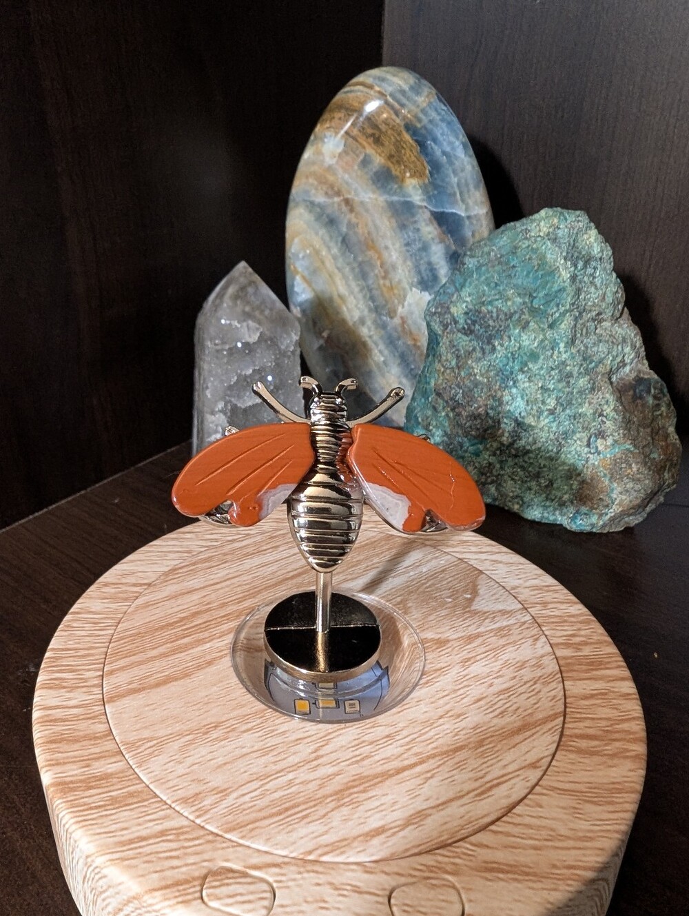 Red Jasper Crystal Bee Carving on Silver Stand